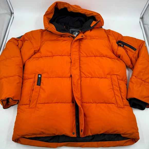 Original Canada Weather Gear Puffer Mens Orange Hooded Winter Coat Outerwear L - Picture 1 of 16